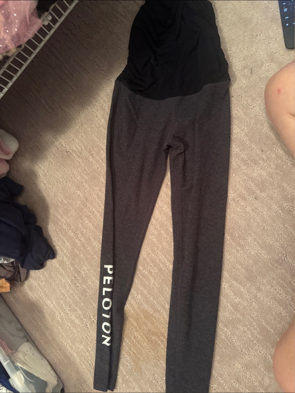 Beyond Yoga x Peloton Black & Charcoal Gray High-Rise Leggings with White Logo